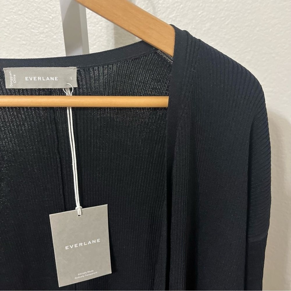 NWT Everlane Black Knit Open Cardigan Tie Waist Black Large Minimalist - Picture 5 of 12